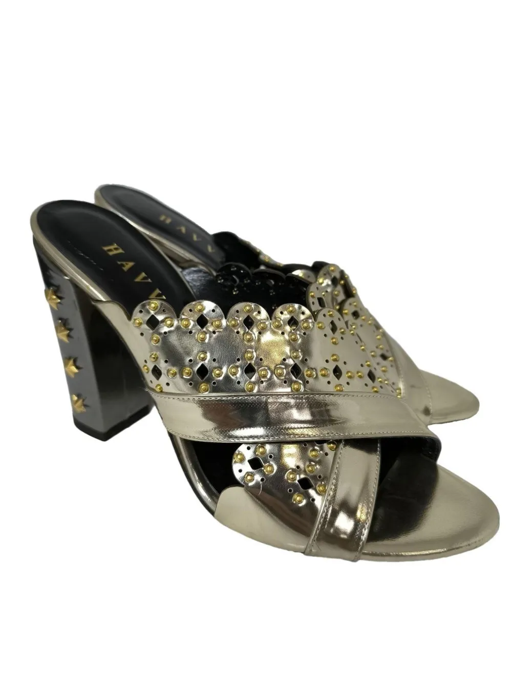 Pantoletten>Havva Absatz Pantoletten Größe 39 goldfarben