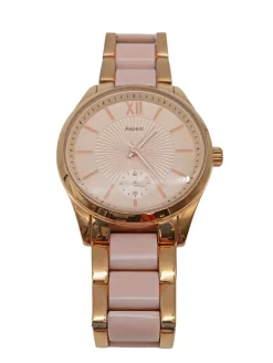 Uhren>Tchibo / TCM Analoguhr goldfarbenpink