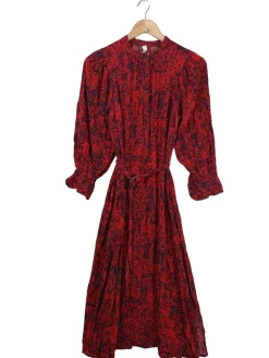 Kleider>MNG Langarmkleid Größe 34 rotschwarz