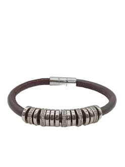 Armschmuck>Fossil Lederarmschmuck silberfarbenbraun