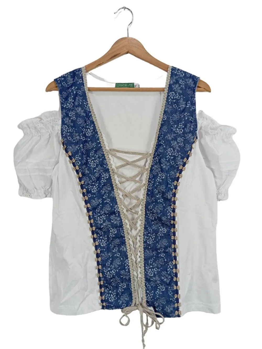 Trachtenmode>Country Line Trachtenbluse Größe 48 blauweiß